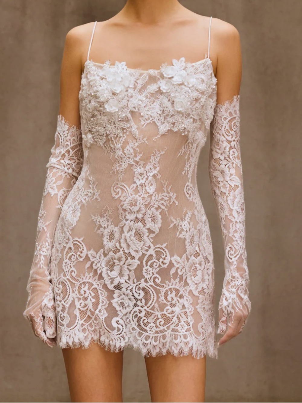 Analeia Spaghetti Lace Mesh Mini Dress Mew Mews WITH gloves